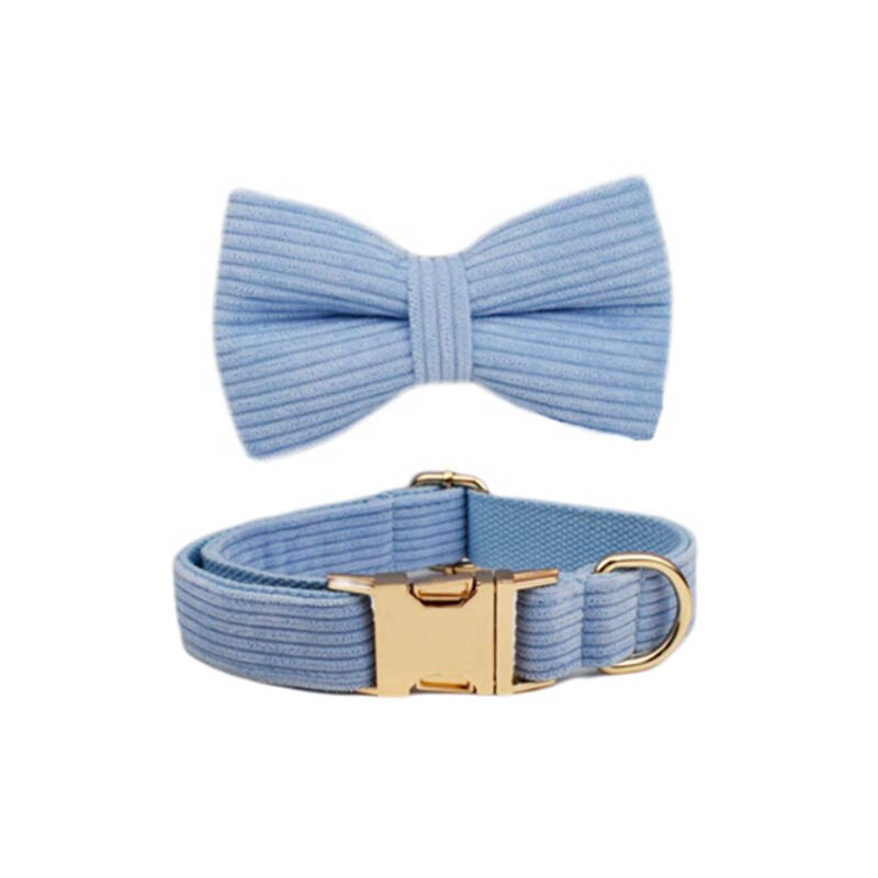 Blue Corduroy Dog Collar And Leash Set