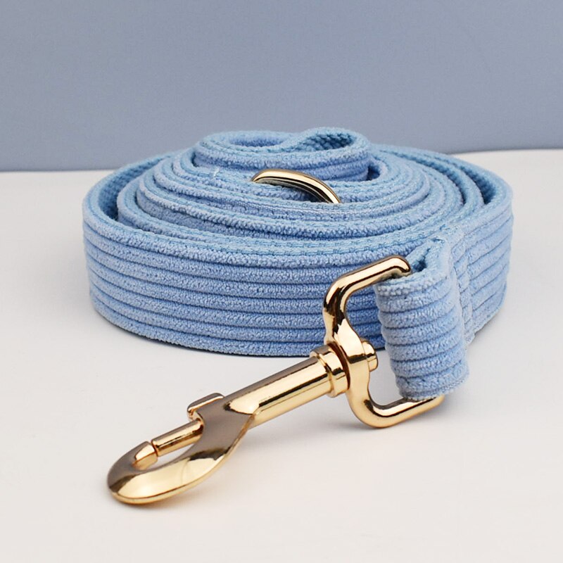 Blue Corduroy Dog Collar And Leash Set