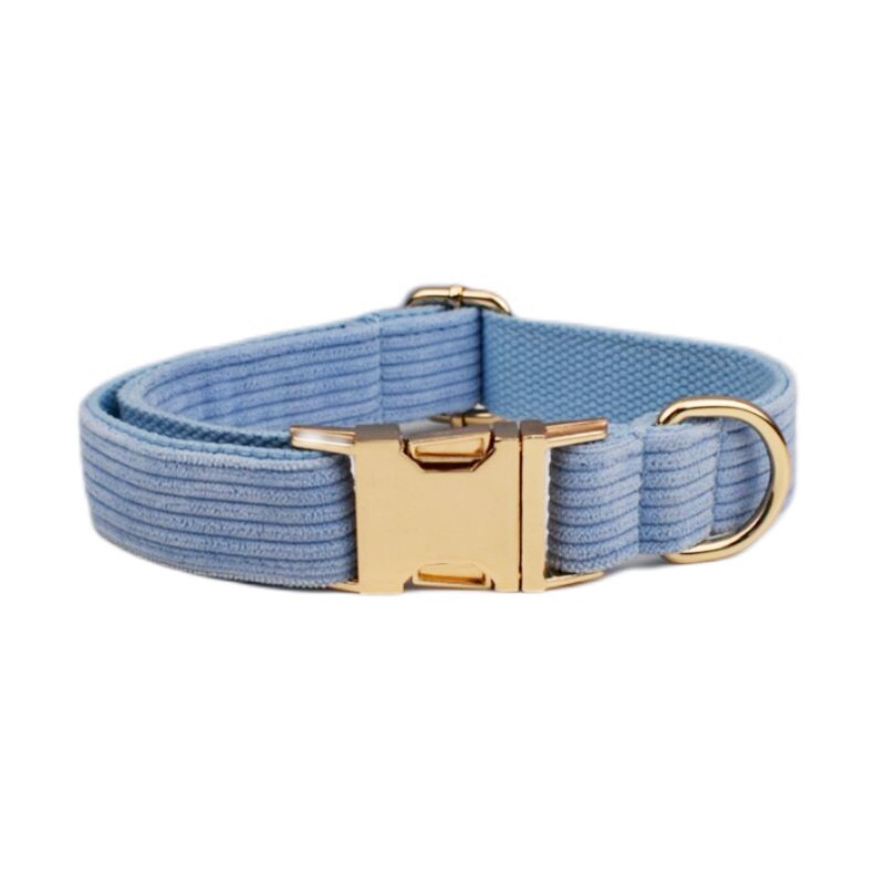 Blue Corduroy Dog Collar And Leash Set