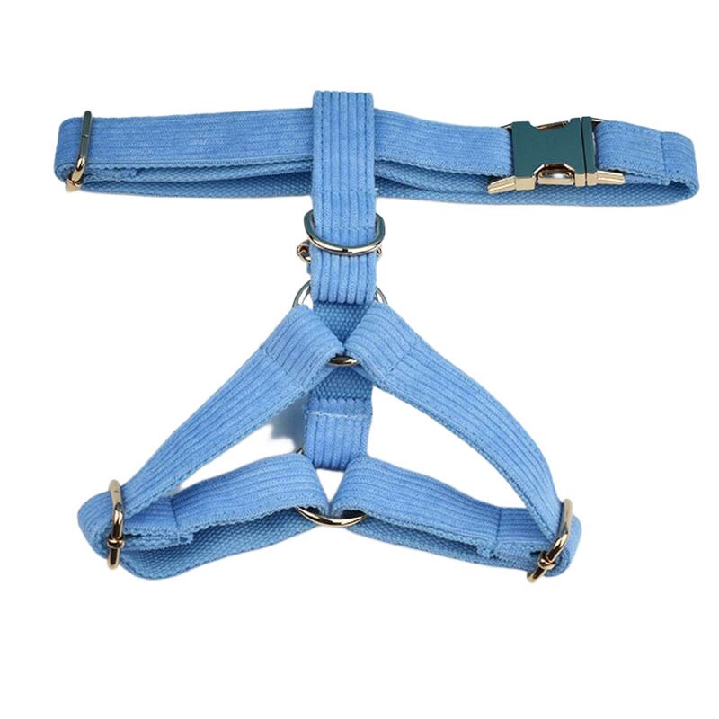 Blue Corduroy Dog Collar And Leash Set